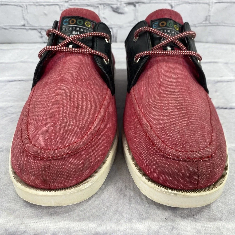 COOGI Australia‎ Men's Boat Shoes Size 10.5 Red Black CM1312 Canvas Faux Leather